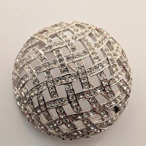 Vintage Silver-Tone Pavé Rhinestone Lattice Dome Brooch